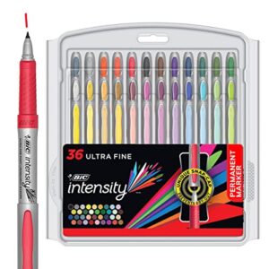 bic intensity ultra fine tip permanent markers, 36-count permanent marker set in assorted fashion colors, cool art supplies for teens and adults