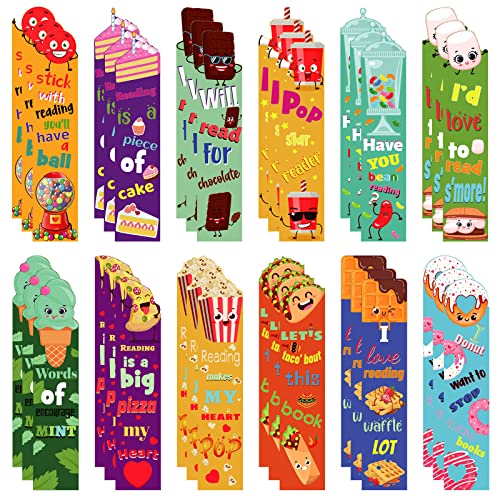 36 Pieces Scented Bookmarks Fruit Scratch and Sniff Bookmarks Fun Book Marks Classroom Bookmarks Colorful Chocolate Popcorn Donut Dessert Bookmarks for Kids Teenagers School Office Home, 12 Styles