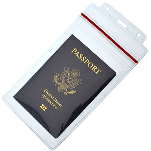 Passport Holders - 2 Pack - Heavy Duty Water and Tear Resistant Resealable Sleeves & Premium Breakaway Lanyard - 4X6 Insert for Vaccination Cards, Cruise, Travel, and Beach Vacation Documents (Black)