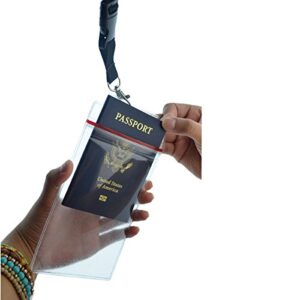 Passport Holders - 2 Pack - Heavy Duty Water and Tear Resistant Resealable Sleeves & Premium Breakaway Lanyard - 4X6 Insert for Vaccination Cards, Cruise, Travel, and Beach Vacation Documents (Black)