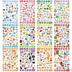 24 sheets daily planners monthly celebrations planner stickers for calendar decorating, planning, scrapbooking, holiday seasonal general events, 1,100+ stickers per pack