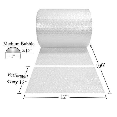 uBoxes Bubble Cushioning 24" wide Wrap x 100' Long Medium Bubbles 5/16",Clear,BUBBMED24100