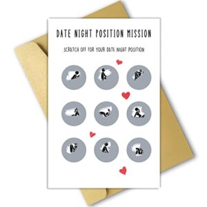 naughty date night scratch off card, funny valentines day card for him, cheeky anniversary card for husband, date night position mission card