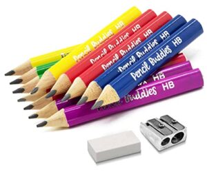 short jumbo kids pencils for preschoolers, kindergarten, toddlers & beginners – 12 fat pencils and 1 sharpener & eraser, 2 pencils, triangle grip, big pencils (multicolor)