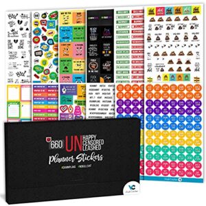 rude and humorous planner stickers for adults – 660pc unique assorted journal decorations – stay organized and get your life under control – matte finish, unplanner stickers by vladi creative
