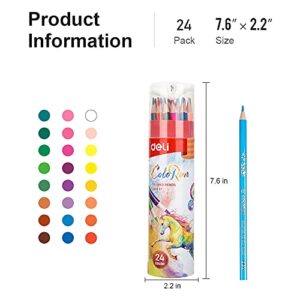 Deli 24 Colored Pencils Set, Coloring Pencils with Sharpener for Drawing, Painting and Sketching, Pre-sharpened Vibrant Pencils with Storage Tube, Easy to Color Books for Students, Teachers, Adults