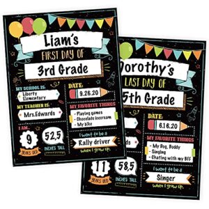 beautiful first and last day of school board signs set of 12 – reversible 12″ x 9″ back to school cards for lasting memories – perfect photo prop chalkboard prints for kindergarten and school
