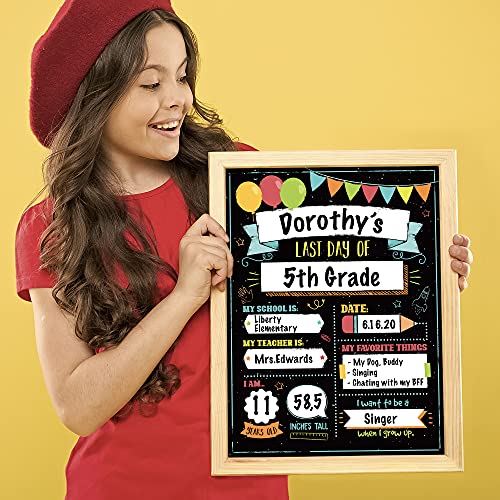 Beautiful First and Last Day of School Board Signs Set of 12 - Reversible 12" x 9" Back to School Cards for Lasting Memories - Perfect Photo Prop Chalkboard Prints for Kindergarten and School