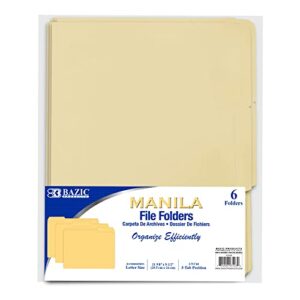 bazic manila file folder 1/3 cut letter size, left right center tabs positions, for organizing filing document storage, total 6-count