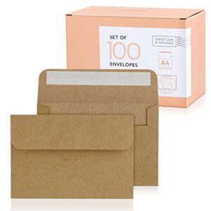 sweetzer & orange, a4 brown envelopes self seal. 100x envelope and box. mailing envelopes 4×6 (4.25 x 6.25 in.) kraft 150gsm self sealing envelopes, blank 4×6 envelopes for invitations and wedding