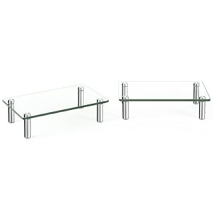 Rfiver Dual Glass Monitor Stand Riser, 2 Pack Computer Monitor Riser, Clear Monitor Stand for Desk, Create More Storage Space Under for Screens/Laptops/Printers