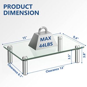 Rfiver Dual Glass Monitor Stand Riser, 2 Pack Computer Monitor Riser, Clear Monitor Stand for Desk, Create More Storage Space Under for Screens/Laptops/Printers