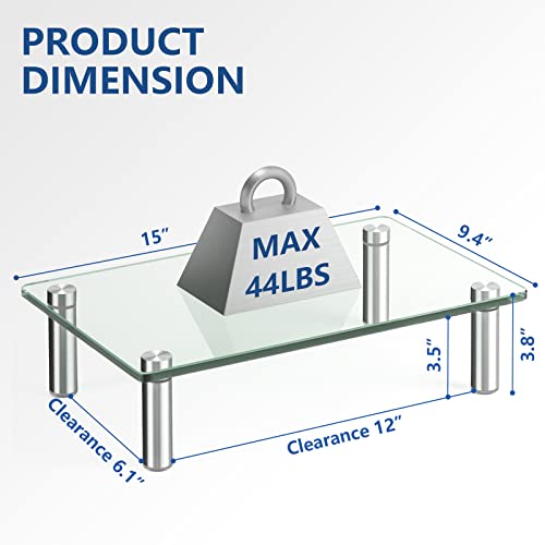 Rfiver Dual Glass Monitor Stand Riser, 2 Pack Computer Monitor Riser, Clear Monitor Stand for Desk, Create More Storage Space Under for Screens/Laptops/Printers