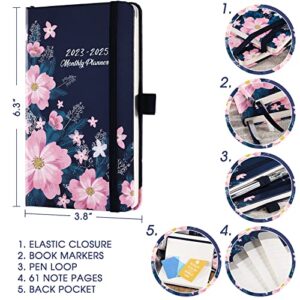 2023-2025 Pocket Planner/Calendar - 3 Year Monthly Planner from Jan 2023 - Dec 2025, 6.3" x 3.8", 2023-2025 Monthly Planner with 61 Notes Pages, Inner Pocket, Pen Loop, Elastic Closure