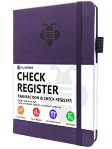 kumeer check register – elegant check registers for personal checkbook with check & transaction registers, hardcover checkbook log 5.2×7.6″ (purple)