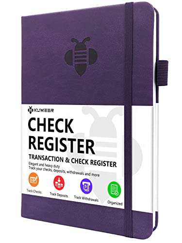 KUMEER Check Register – Elegant Check Registers for Personal Checkbook with Check & Transaction Registers, Hardcover Checkbook Log 5.2x7.6" (Purple)