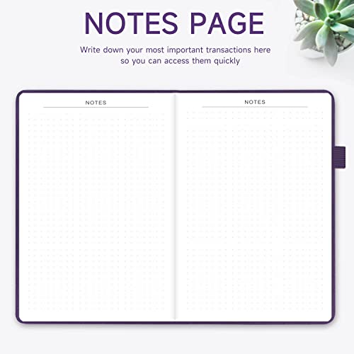 KUMEER Check Register – Elegant Check Registers for Personal Checkbook with Check & Transaction Registers, Hardcover Checkbook Log 5.2x7.6" (Purple)