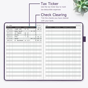 KUMEER Check Register – Elegant Check Registers for Personal Checkbook with Check & Transaction Registers, Hardcover Checkbook Log 5.2x7.6" (Purple)