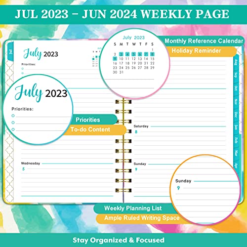 Planner 2023-2024 – July 2023-June 2024, Academic Planner 2023-2024,Weekly & Monthly Planner, 6.4" x 8.5", 2023-2024 Planner with Tabs, Hardcover, Elastic Closure, Twin-Wire Binding, Back Pocket, Perfect for Planning