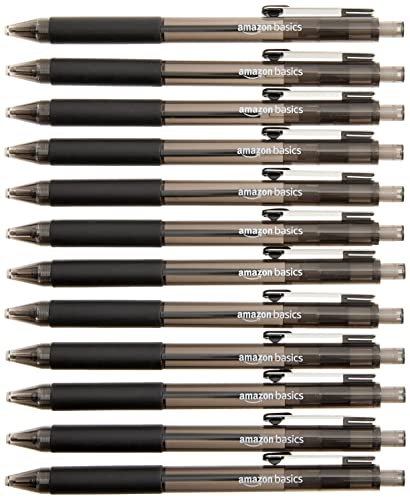 Amazon Basics Retractable Comfort Grip Ballpoint Pens, Medium Point 1.0mm, Black, 12 pack