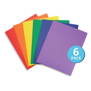 6 pack multicolor plastic two pocket folders, plastic folders with 2 pockets and business card slot, 2 pocket plastic folders for school, home, and work, 6 pack plastic folders