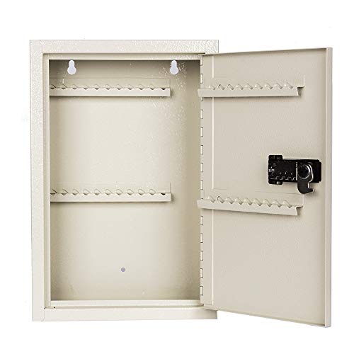 KYODOLED Key Storage Lock Box with Code,Locking Key Cabinet,40 Key Management Wall Mount with Combination Lock,Key Hooks & Tags Key Labels,(Beige,40 Key)