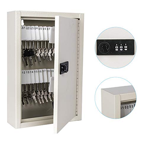 KYODOLED Key Storage Lock Box with Code,Locking Key Cabinet,40 Key Management Wall Mount with Combination Lock,Key Hooks & Tags Key Labels,(Beige,40 Key)