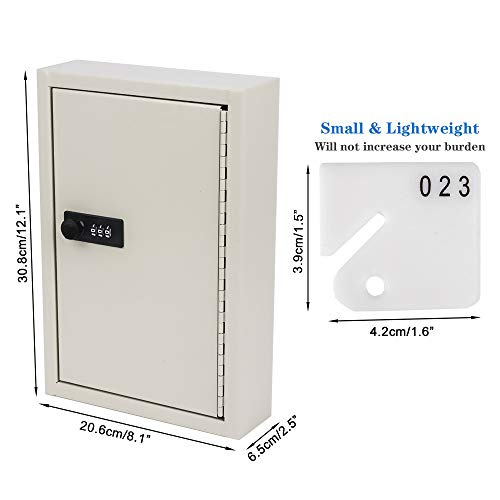 KYODOLED Key Storage Lock Box with Code,Locking Key Cabinet,40 Key Management Wall Mount with Combination Lock,Key Hooks & Tags Key Labels,(Beige,40 Key)