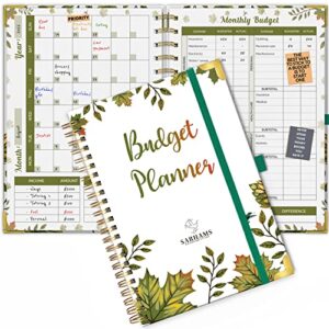 sarhams budget planner 5.8 x 8.1 inches with 2 pockets – portable undated budget book with bill and expense tracker – 12 month planner to track 2023 2024, organize and plan your finances