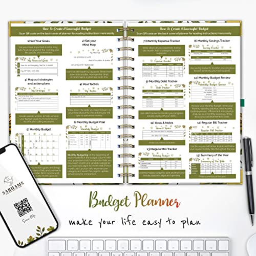 SARHAMS Budget Planner 5.8 x 8.1 Inches with 2 Pockets – Portable Undated Budget Book with Bill and Expense Tracker – 12 Month Planner to Track 2023 2024, Organize and Plan Your Finances