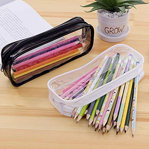 2pcs Clear PVC Zipper Pencil Bag Toiletries Exam Pen Pencil Pouch Case Travel Luggage Make up Cosmetic Bag (Black and White)