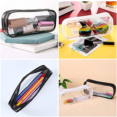 2pcs Clear PVC Zipper Pencil Bag Toiletries Exam Pen Pencil Pouch Case Travel Luggage Make up Cosmetic Bag (Black and White)