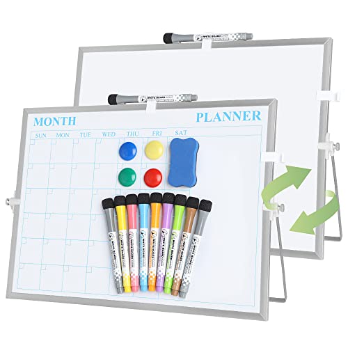 White Board, Jorking Dry Erase Calendar 16”x12” Magnetic Desktop Whiteboard with Stand, Monthly whiteboard for Wall Portable Double-Sided Dry Erase Board for Kitchen, Office, School, Gift idea, Silver