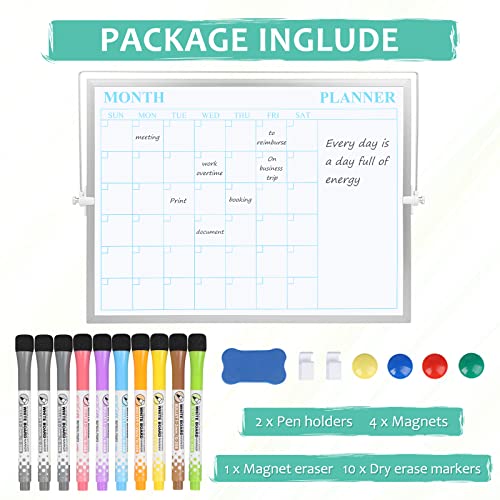 White Board, Jorking Dry Erase Calendar 16”x12” Magnetic Desktop Whiteboard with Stand, Monthly whiteboard for Wall Portable Double-Sided Dry Erase Board for Kitchen, Office, School, Gift idea, Silver