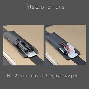 Adjustable Elastic Band Pen Holder, Pencil Holder, Pen Sleeve Pouch for Hardcover Journals, Notebooks, Planners, Fits Notebooks from 8" to 11” in Height, Hold 2 or 3 Pens, PU Leather, Detachable.