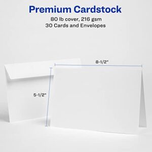 Avery Half-Fold Greeting Cards, Inkjet, 5.5 x 8.5, Matte White, Box of 30, Envelopes Included (8316)