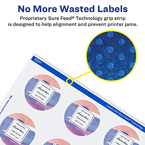 Avery Matte White Round Labels with Sure Feed, 2" diameter, 300 Matte White Printable Labels