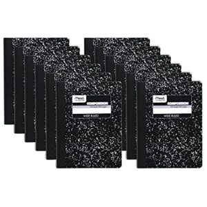 mead composition notebook, 12 pack, wide ruled paper, 9-3/4″ x 7-1/2″, 100 sheets per notebook, black marble, pack of 12