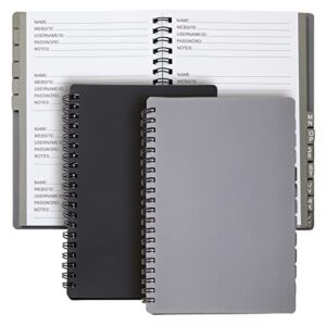 juvale 2 pack spiral password notebook with alphabetical tabs, internet address keeper logbooks, grey/black (6×7 in)