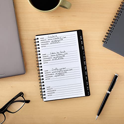 Juvale 2 Pack Spiral Password Notebook with Alphabetical Tabs, Internet Address Keeper Logbooks, Grey/Black (6x7 In)