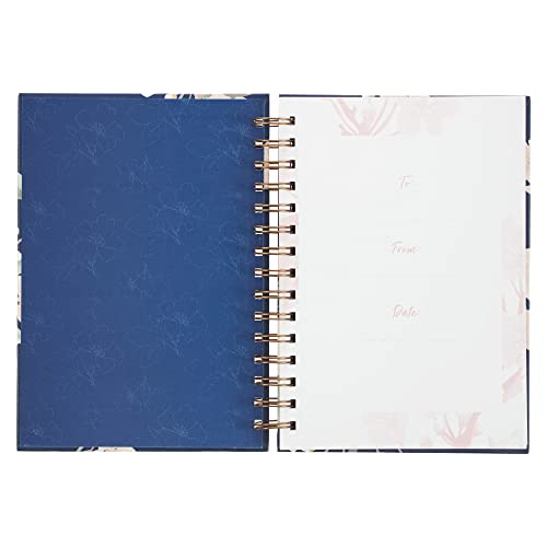 Inspirational Spiral Journal Notebook for Women It is Well Navy Blue Floral Wire Bound w/192 Ruled Pages, Large Hardcover, With Love