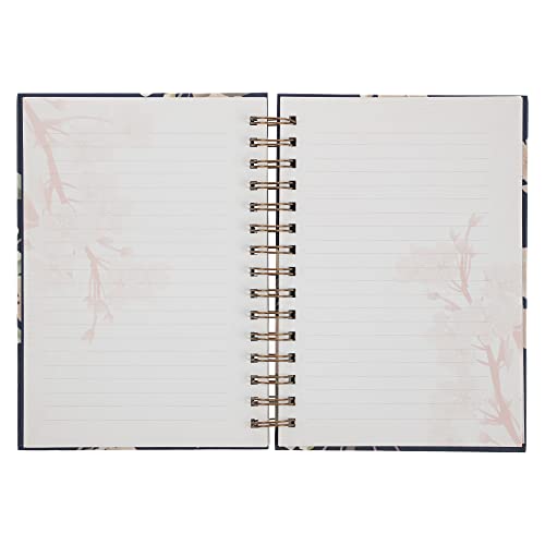 Inspirational Spiral Journal Notebook for Women It is Well Navy Blue Floral Wire Bound w/192 Ruled Pages, Large Hardcover, With Love