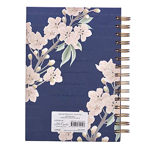 Inspirational Spiral Journal Notebook for Women It is Well Navy Blue Floral Wire Bound w/192 Ruled Pages, Large Hardcover, With Love