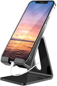 crpich acrylic cell phone stand, portable phone holder, black phone stand for desk, compatible with phone 13 12 pro max mini 11 xr 8 plus se, switch, android smartphone, pad, tablet, desk accessories