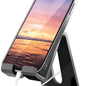 Crpich Acrylic Cell Phone Stand, Portable Phone Holder, Black Phone Stand for Desk, Compatible with Phone 13 12 Pro Max Mini 11 Xr 8 Plus SE, Switch, Android Smartphone, Pad, Tablet, Desk Accessories