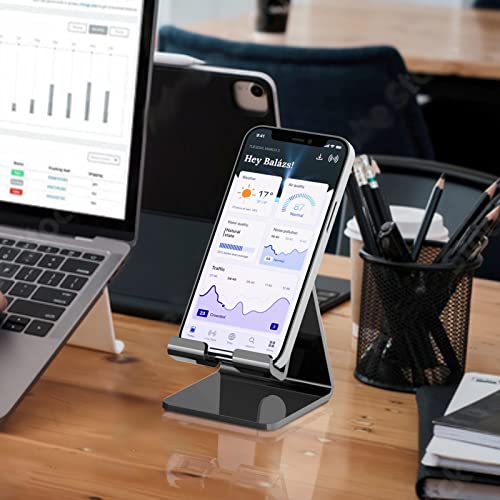 Crpich Acrylic Cell Phone Stand, Portable Phone Holder, Black Phone Stand for Desk, Compatible with Phone 13 12 Pro Max Mini 11 Xr 8 Plus SE, Switch, Android Smartphone, Pad, Tablet, Desk Accessories