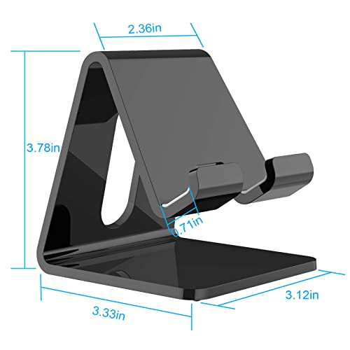 Crpich Acrylic Cell Phone Stand, Portable Phone Holder, Black Phone Stand for Desk, Compatible with Phone 13 12 Pro Max Mini 11 Xr 8 Plus SE, Switch, Android Smartphone, Pad, Tablet, Desk Accessories