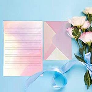 Mini Stationery Set, 100 Piece Set (50 Lined Watercolor Sheets + 50 Matching Envelopes), 5.5 x 8.25 inch, 12 Unique Designs, Double Sided Printing, One Side Lined Paper, by Better Office Products