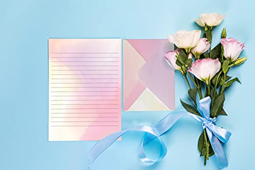 Mini Stationery Set, 100 Piece Set (50 Lined Watercolor Sheets + 50 Matching Envelopes), 5.5 x 8.25 inch, 12 Unique Designs, Double Sided Printing, One Side Lined Paper, by Better Office Products