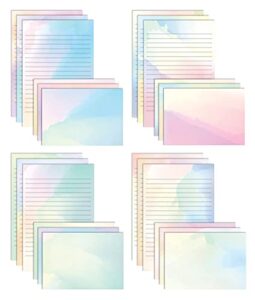 mini stationery set, 100 piece set (50 lined watercolor sheets + 50 matching envelopes), 5.5 x 8.25 inch, 12 unique designs, double sided printing, one side lined paper, by better office products